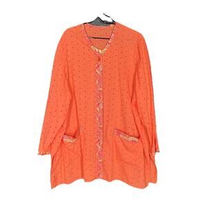 Tunic Top Womens XXXL Coral Orange Embroidered Floral Eyelet Airy Comfy Bohemian